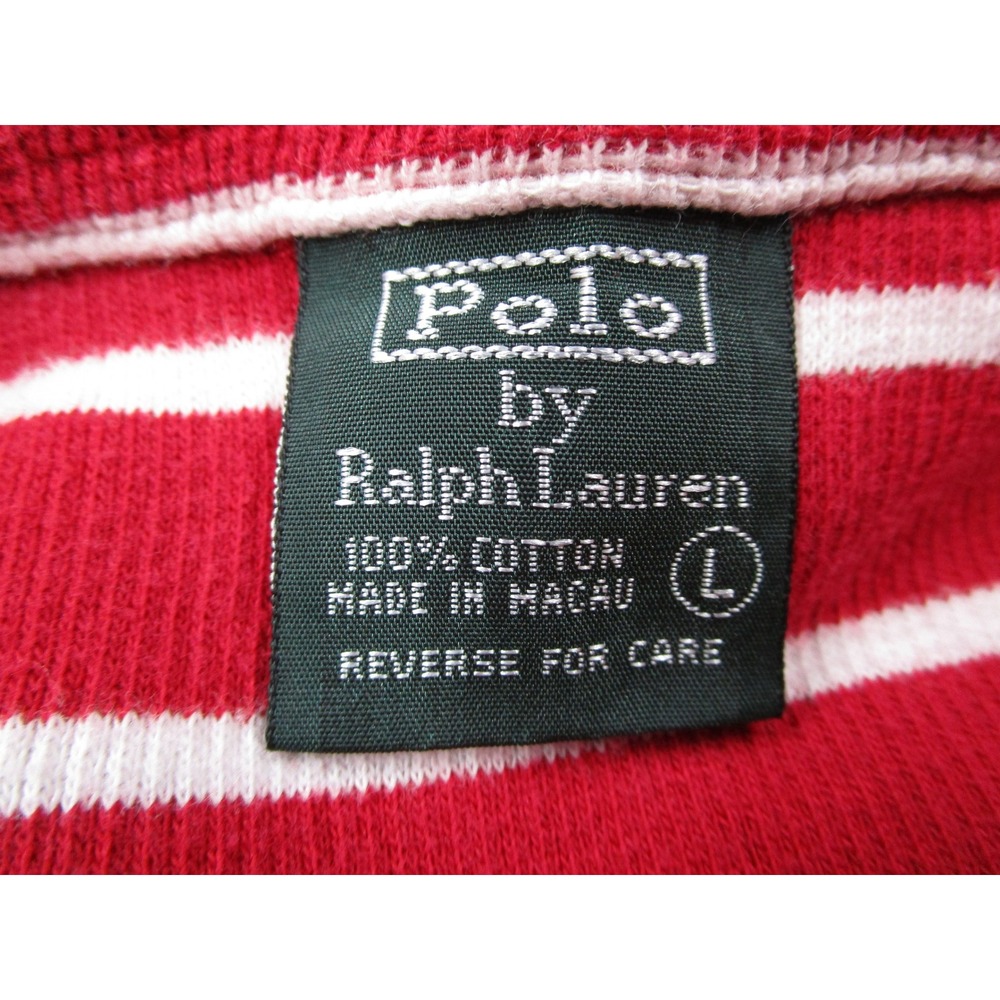 Vintage Polo Ralph Lauren Mens Large Red Striped Waffle Long Sleeve Polo Shirt - Picture 3 of 9